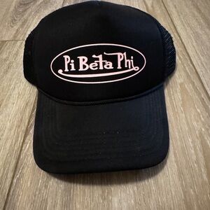 Pi Beta Phi Black Trucker Hat with Pink Logo
